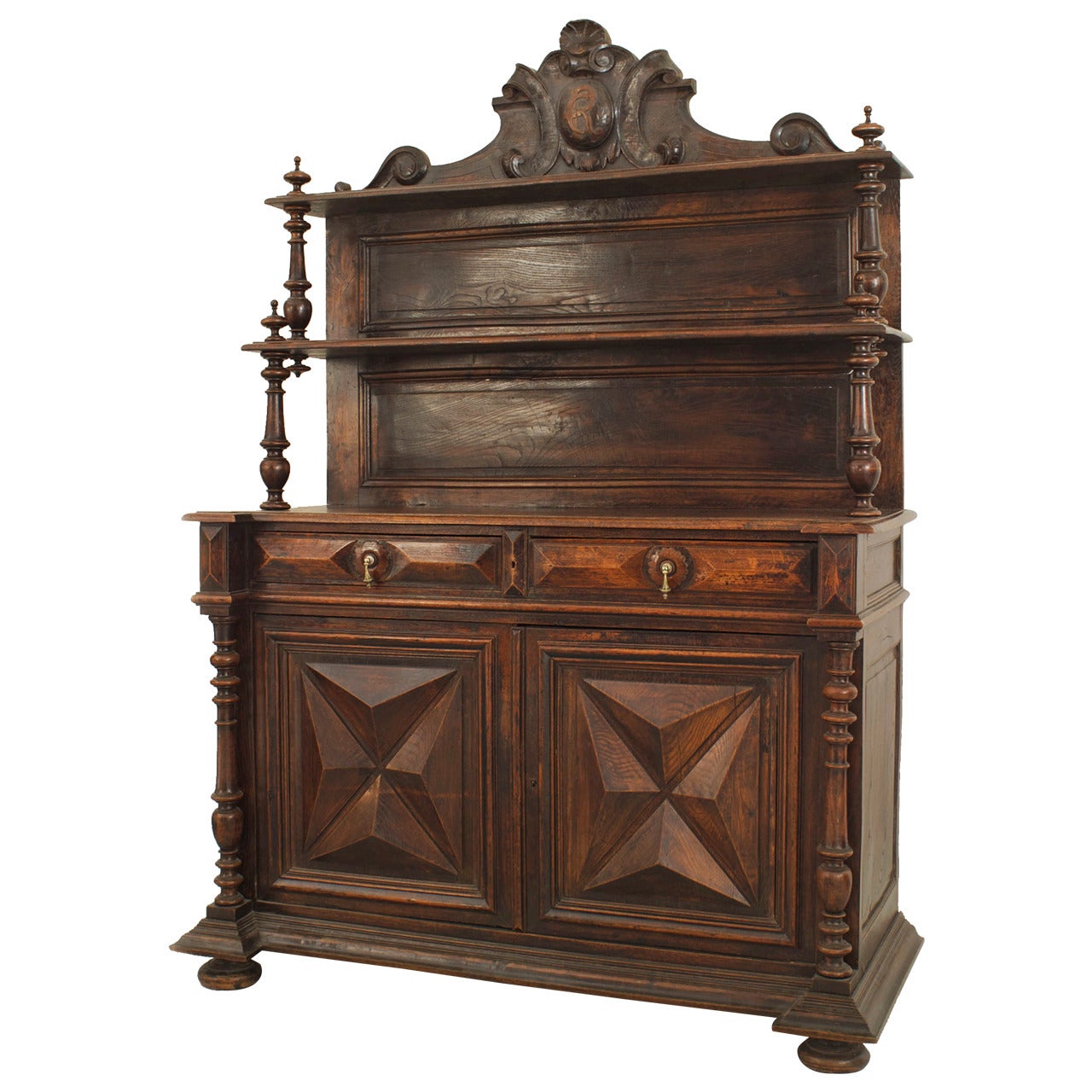 English Renaissance Walnut Hutch Cabinet