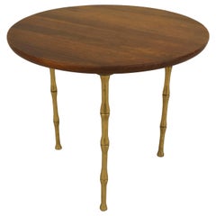 French Mid-Century Brass Faux Bamboo and Rosewood Coffee Table