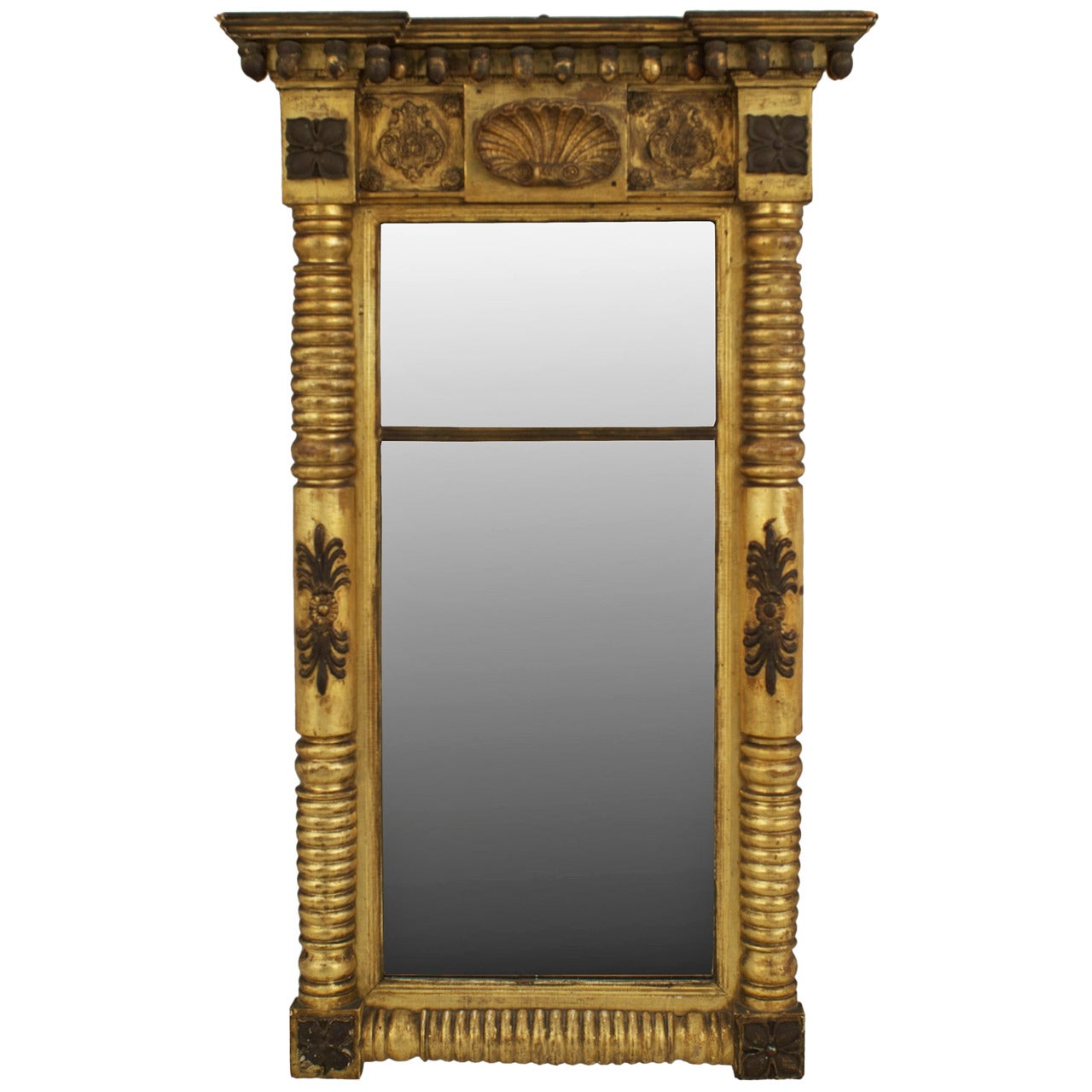 Miroir de pilier / miroir mural Empire américain en bois doré et ébène