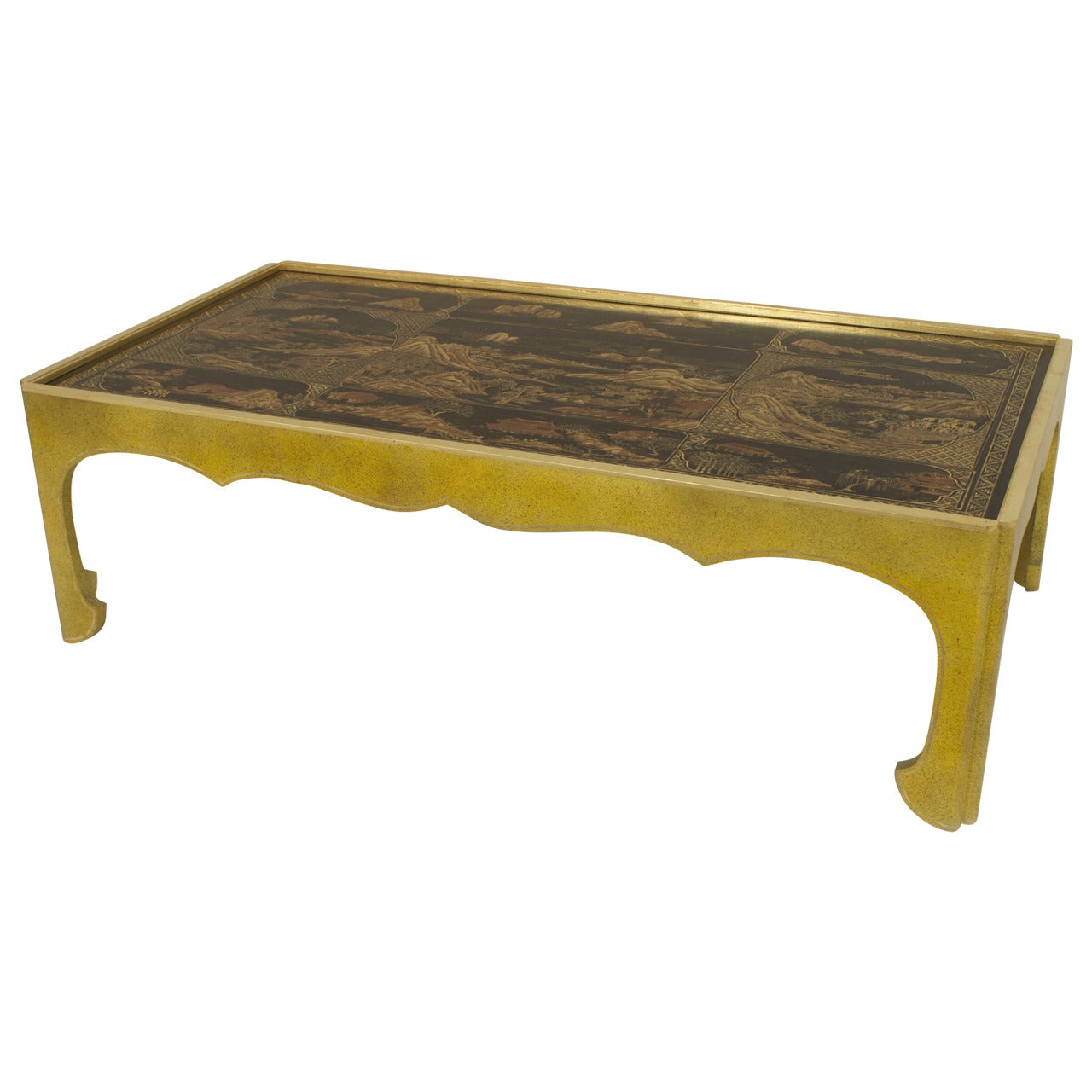 Table basse laquée sur mesure en bois doré de style chinoiserie