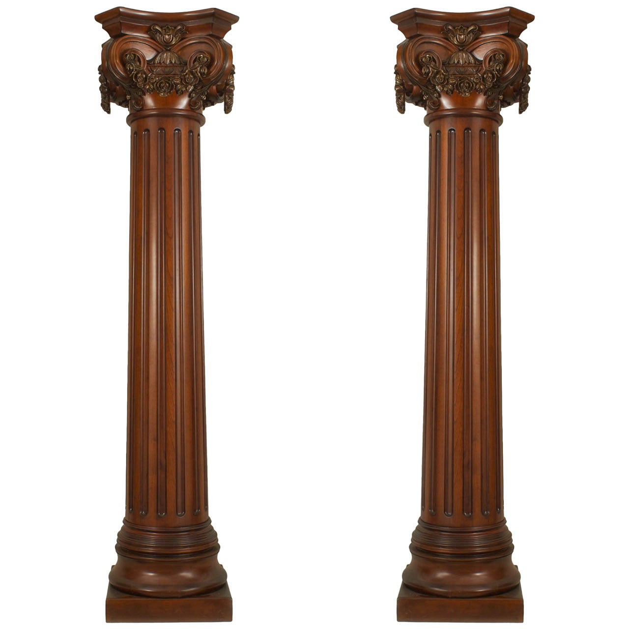 Pair of English Georgian Style Mahogany Carved Columns