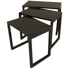 Set of Three Mid-to-Late 20th Century American Black Lacquered Nesting Tables
