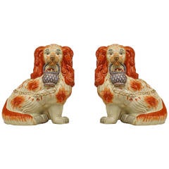 Pair of Early 20th Century English Staffordshire Spaniel Sculptures 12