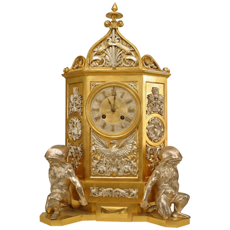 Gothic Revival Gilt Mantel Clock For Sale