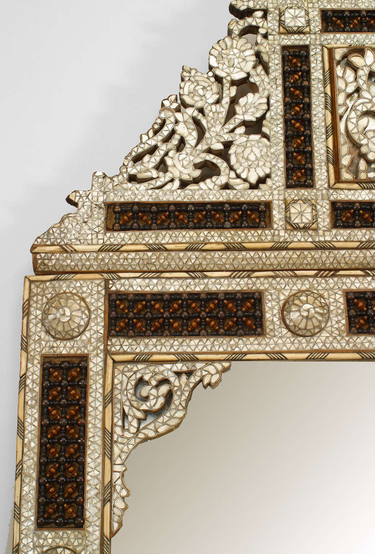Monumental 20th c. Moorish Style Mother of Pearl Inlaid Mirror In Excellent Condition In New York, NY