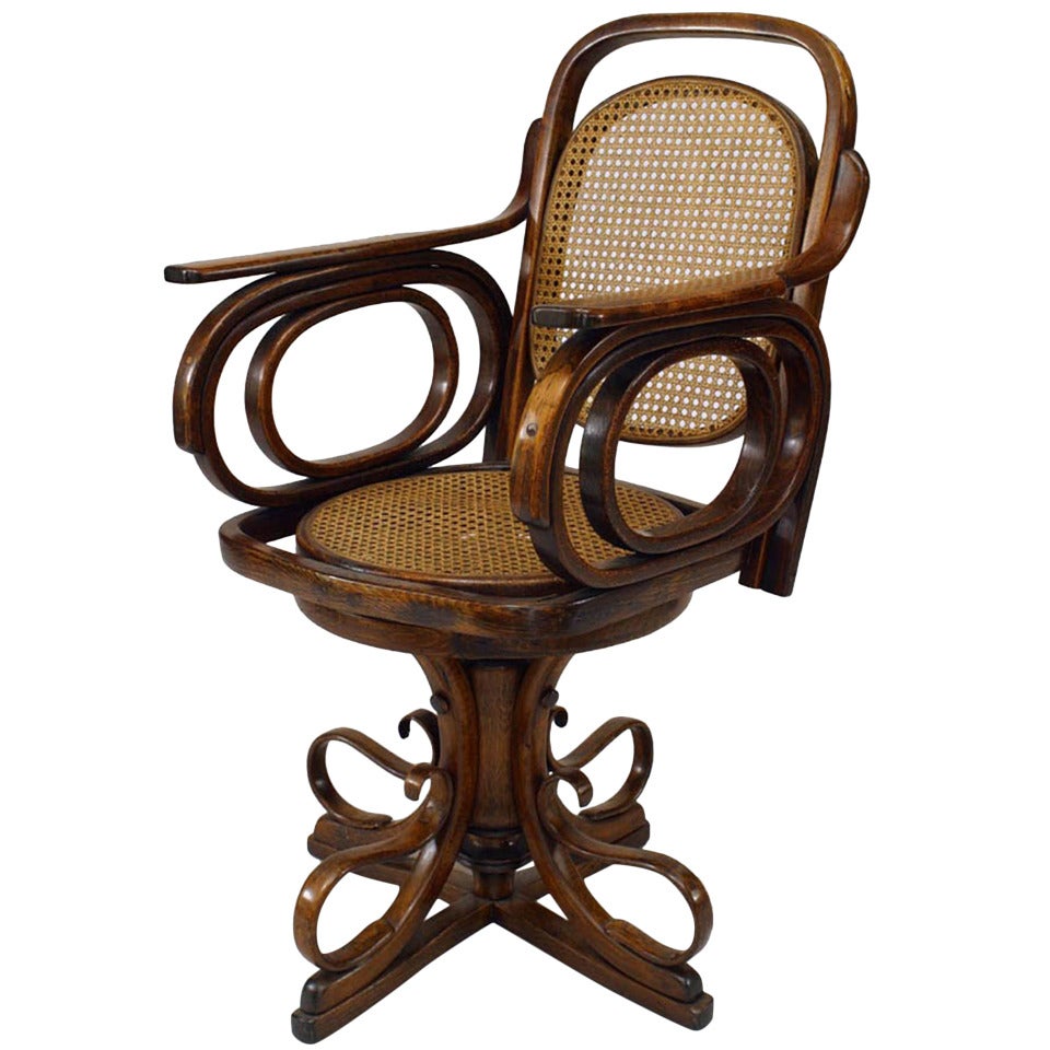 Austrian Bentwood Scroll Swivel Chair For Sale