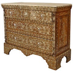 Middle Eastern Marble Top Inlaid Chest Of Drawers