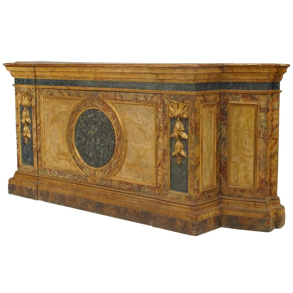 Italian Venetian Faux Marble Painted Credenza For Sale