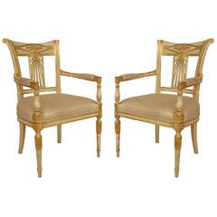 Antique Pair of Gilt Carved Italian Neoclassic Arm Chairs