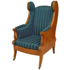19th c. Russian Winged Armchair Upholstered In Striped Green Silk 4