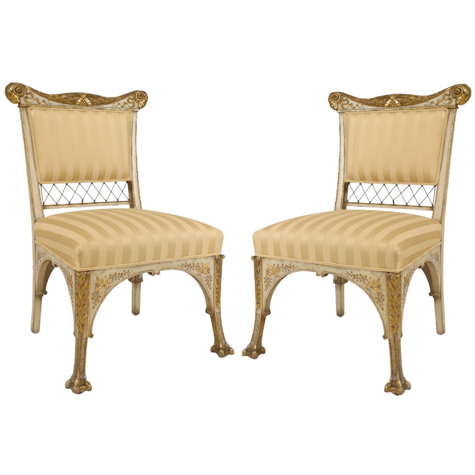 Pair Of Herter Bros. Gilded And Upholstered Side Chairs
