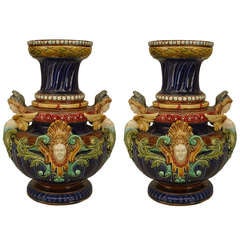 Pair Of Elaborate 19th c. Sarreguemine Majolica Vases 3