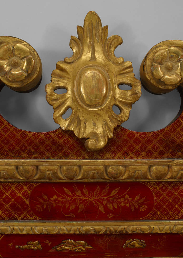 18th Century and Earlier Pair of English Georgian Chinoiserie Red Lacquered Wall Mirrors For Sale