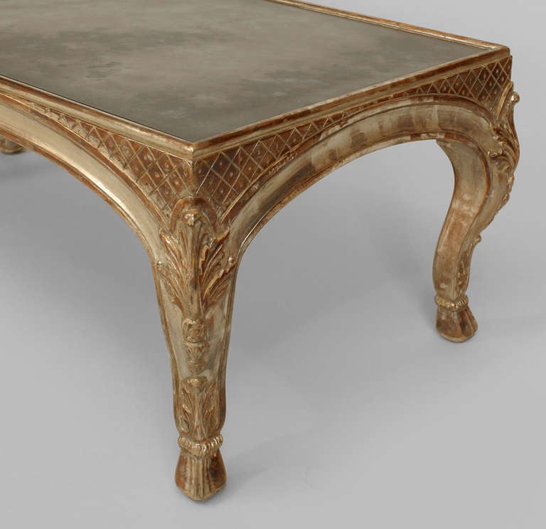 French 20th c. Louis XV Style Mirrored Silver Gilt Coffee Table 