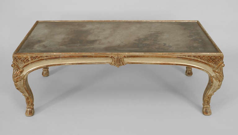 20th c. Louis XV Style Mirrored Silver Gilt Coffee Table  In Excellent Condition In New York, NY