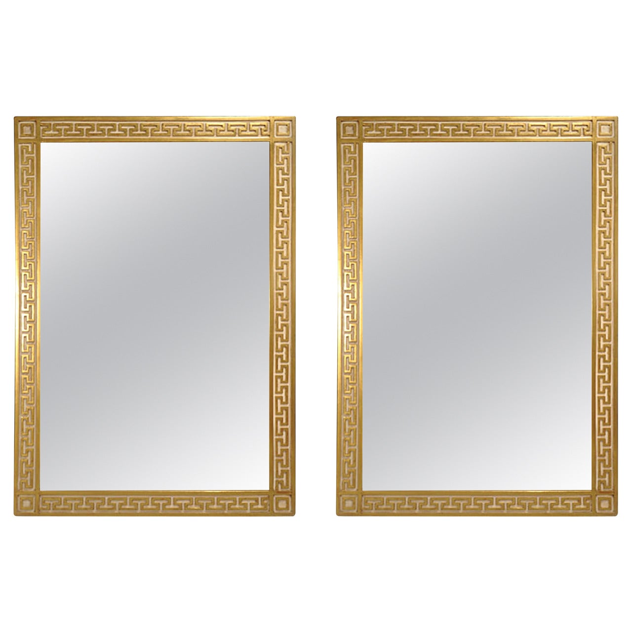 Two Modern Italian Neoclassical Style Parcel-Gilt Greek Key Wall Mirrors