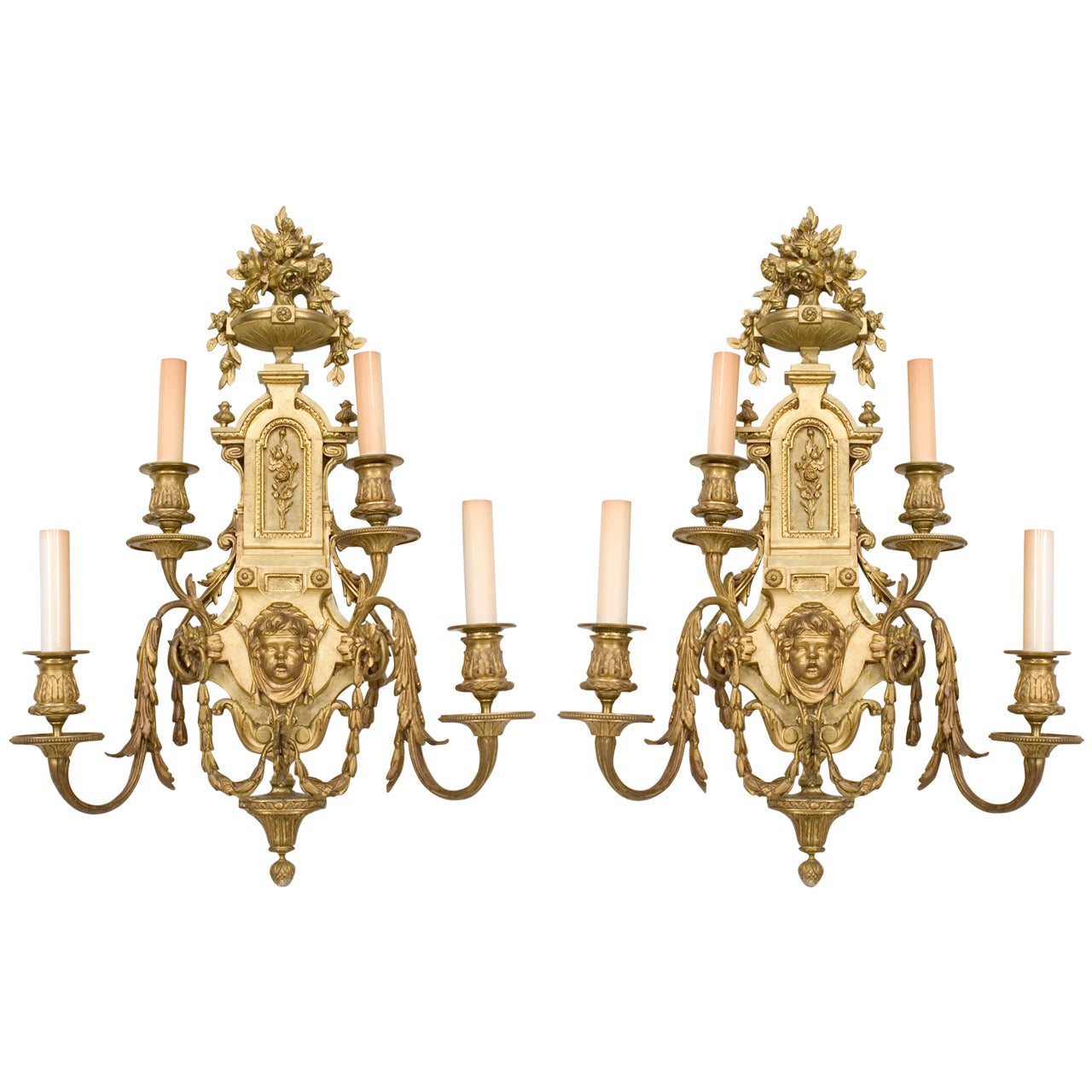 Pair of French Victorian Bronze Filigree Wall Sconces For Sale