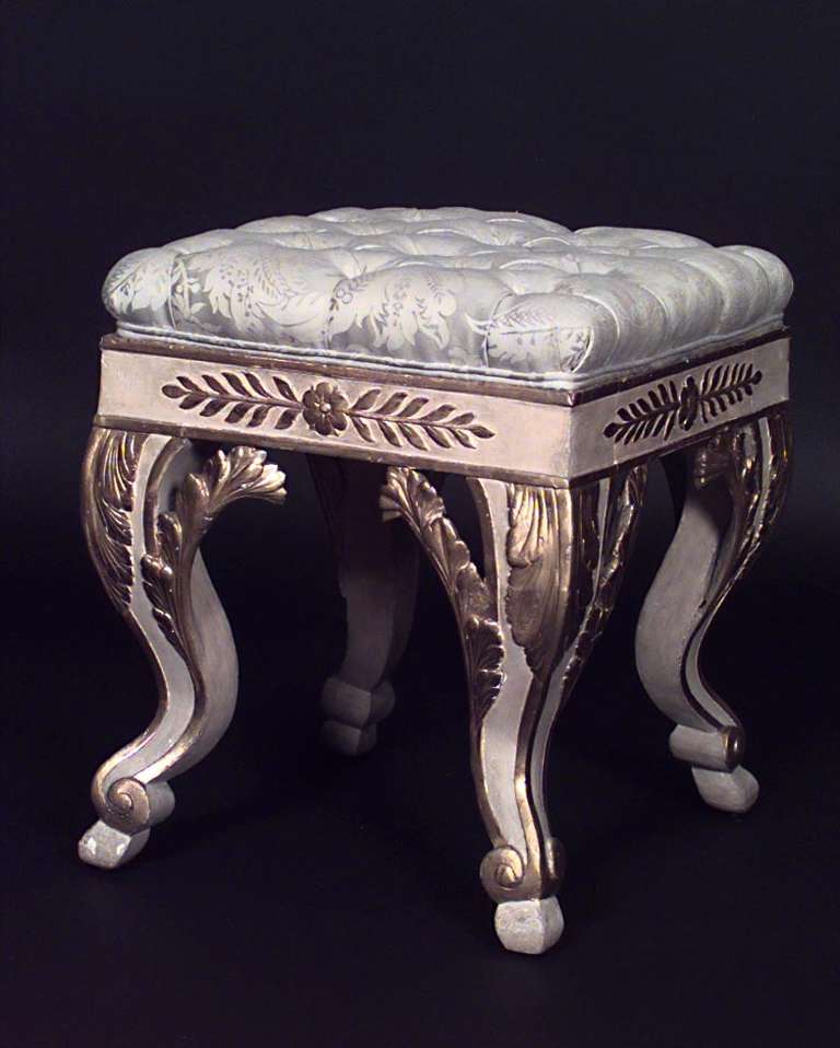 19th Century Italian Neoclassic Style Upholstered Stool For Sale