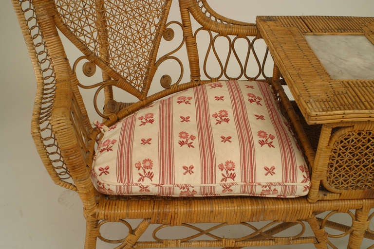 French 19th c. Natural Wicker and Marble Tete-A-Tete