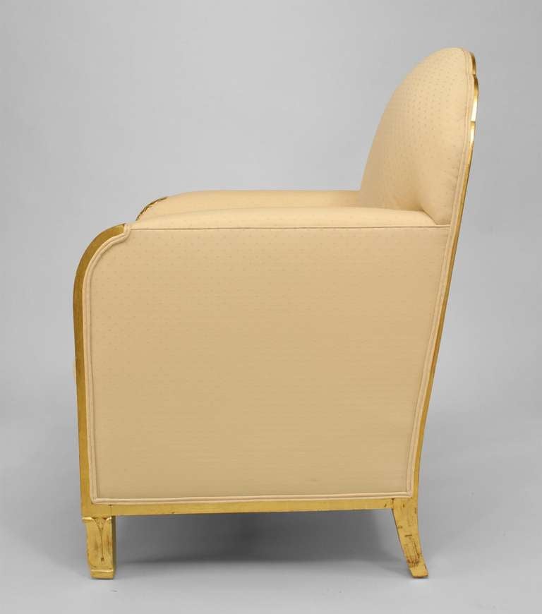 MAURICE DUFRENE Pair of French Art Deco Gilt Club Chairs For Sale 4