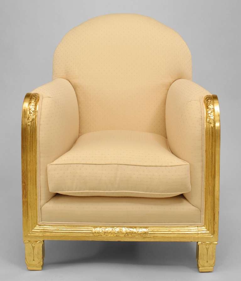 MAURICE DUFRENE Pair of French Art Deco Gilt Club Chairs For Sale 2