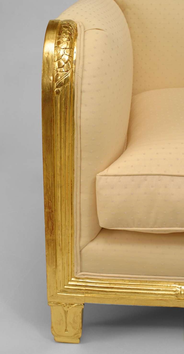 Mid-20th Century MAURICE DUFRENE Pair of French Art Deco Gilt Club Chairs For Sale