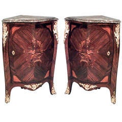 Pair of 19th c. Louis XV Style Inlaid Corner Cabinets 5