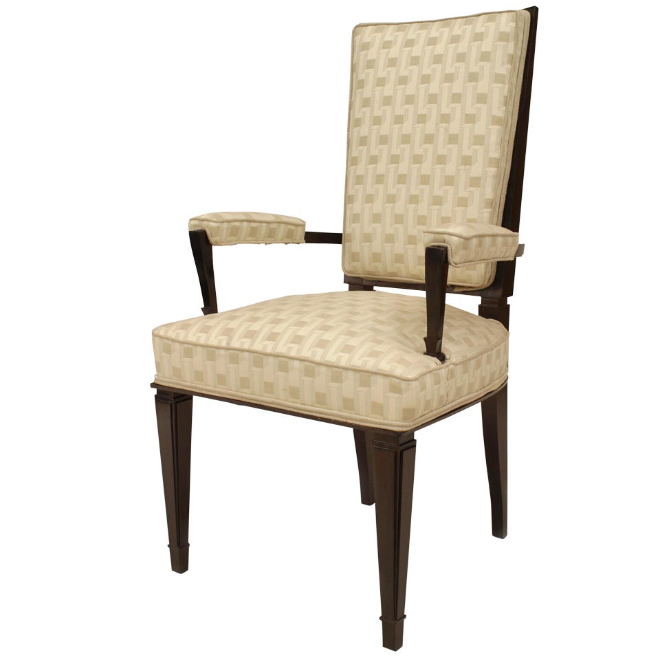 French Ebonized Upholstered Arm Chair For Sale