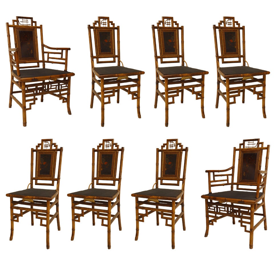 Set of 8 English Victorian Black Lacquered Chairs