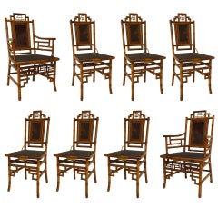 Set of 8 English Victorian Black Lacquered Chairs