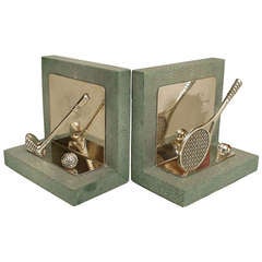 Pair of Art Deco Sports-Themed Shagreen Bookends 11