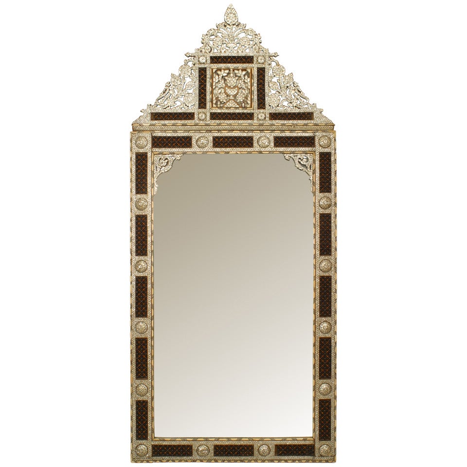 Monumental 20th c. Moorish Style Mother of Pearl Inlaid Mirror