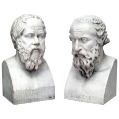 Paire de bustes néoclassiques en marbre Diogènes et Socrates