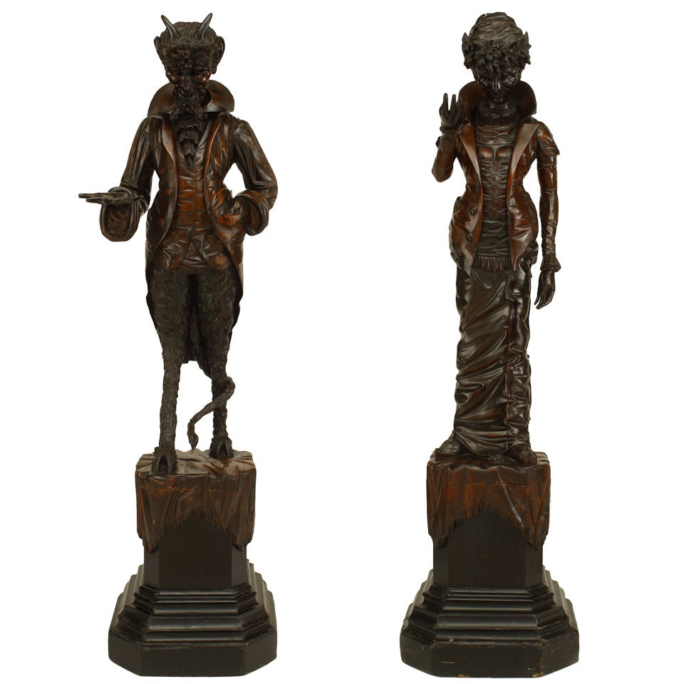 Pair of Renaissance Walnut Devil Figures For Sale