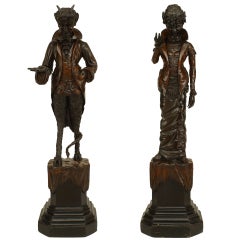 Antique Pair of Renaissance Walnut Devil Figures
