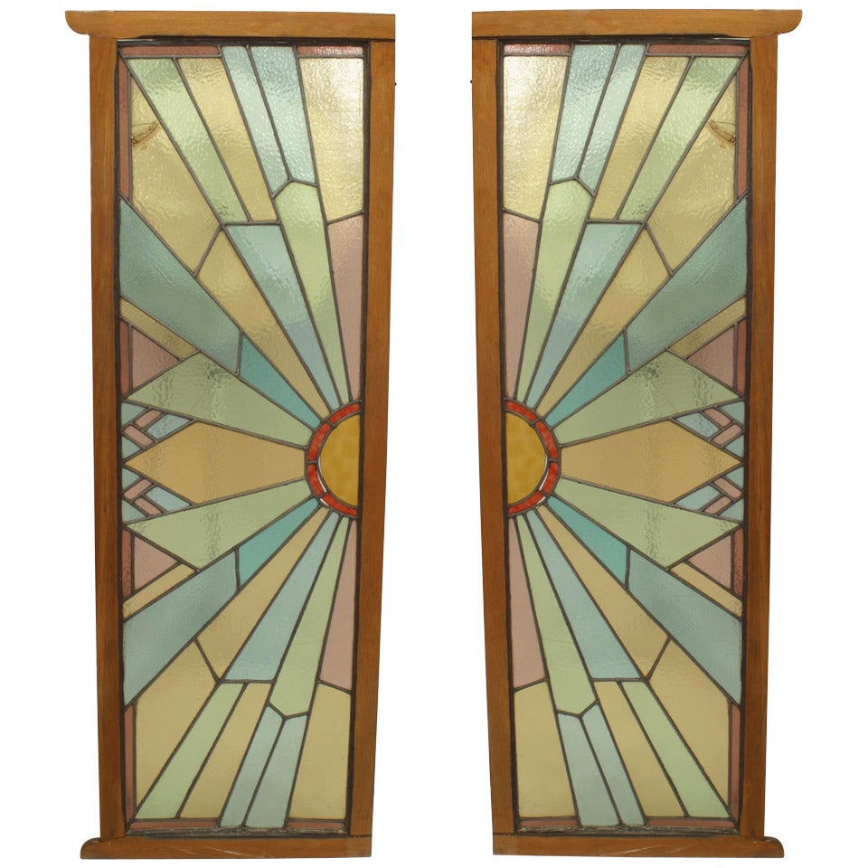 Pair of French Art Deco Stained Glass Doors