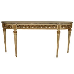 Jansen French Louis XVI Style Gilt Trimmed Marble Console Table