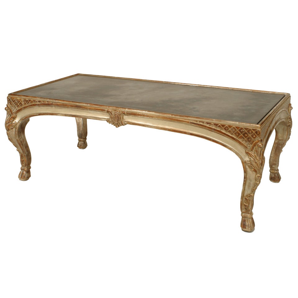 20th c. Louis XV Style Mirrored Silver Gilt Coffee Table 
