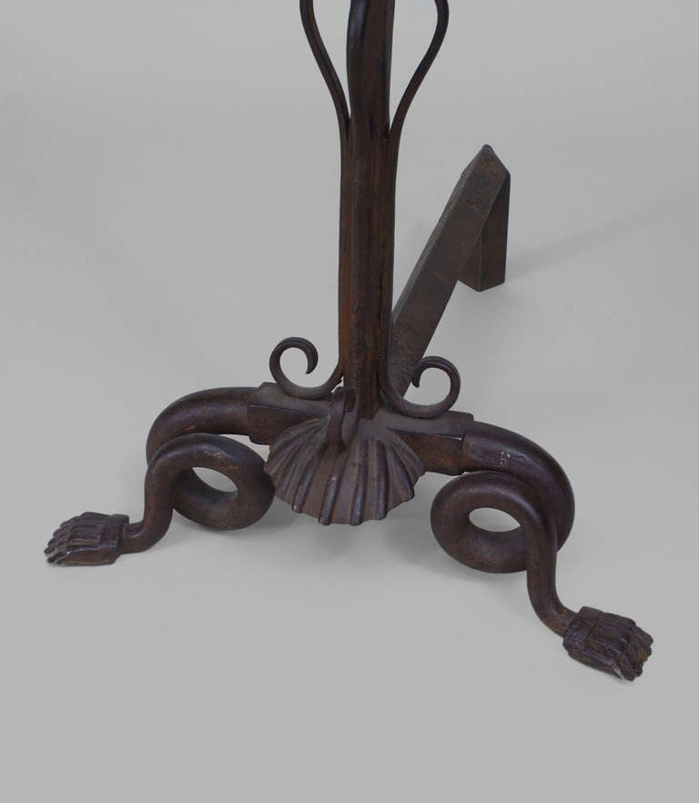 Pair of French Art Nouveau Iron Andirons In Excellent Condition For Sale In New York, NY