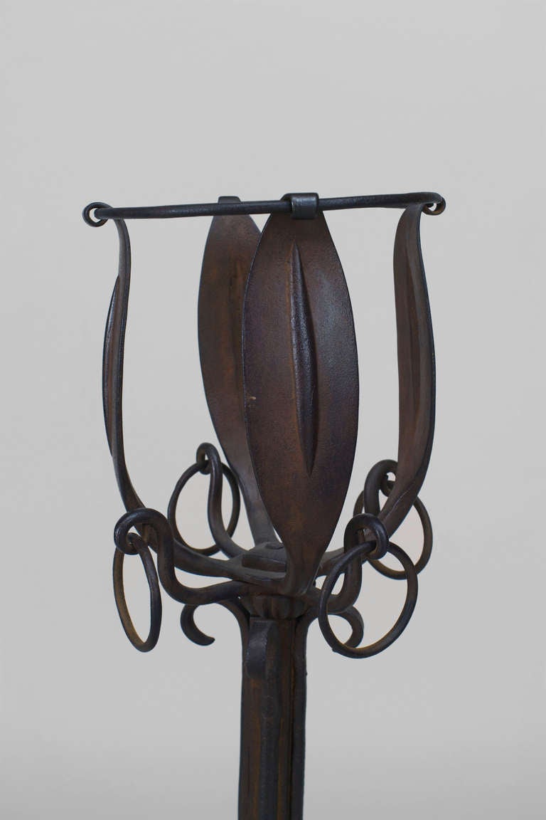 20th Century Pair of French Art Nouveau Iron Andirons For Sale