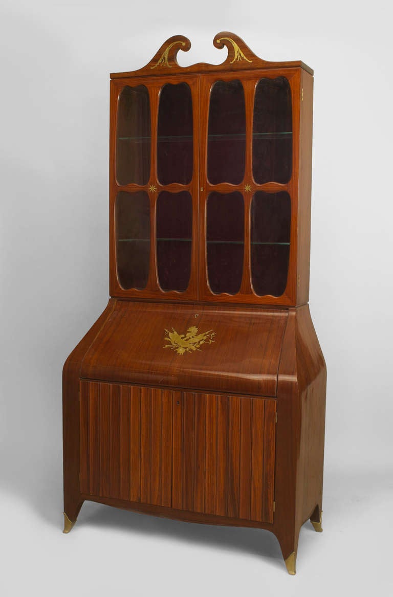 1950's Paolo Buffa Brass-Inlaid Mahogany Secretary
