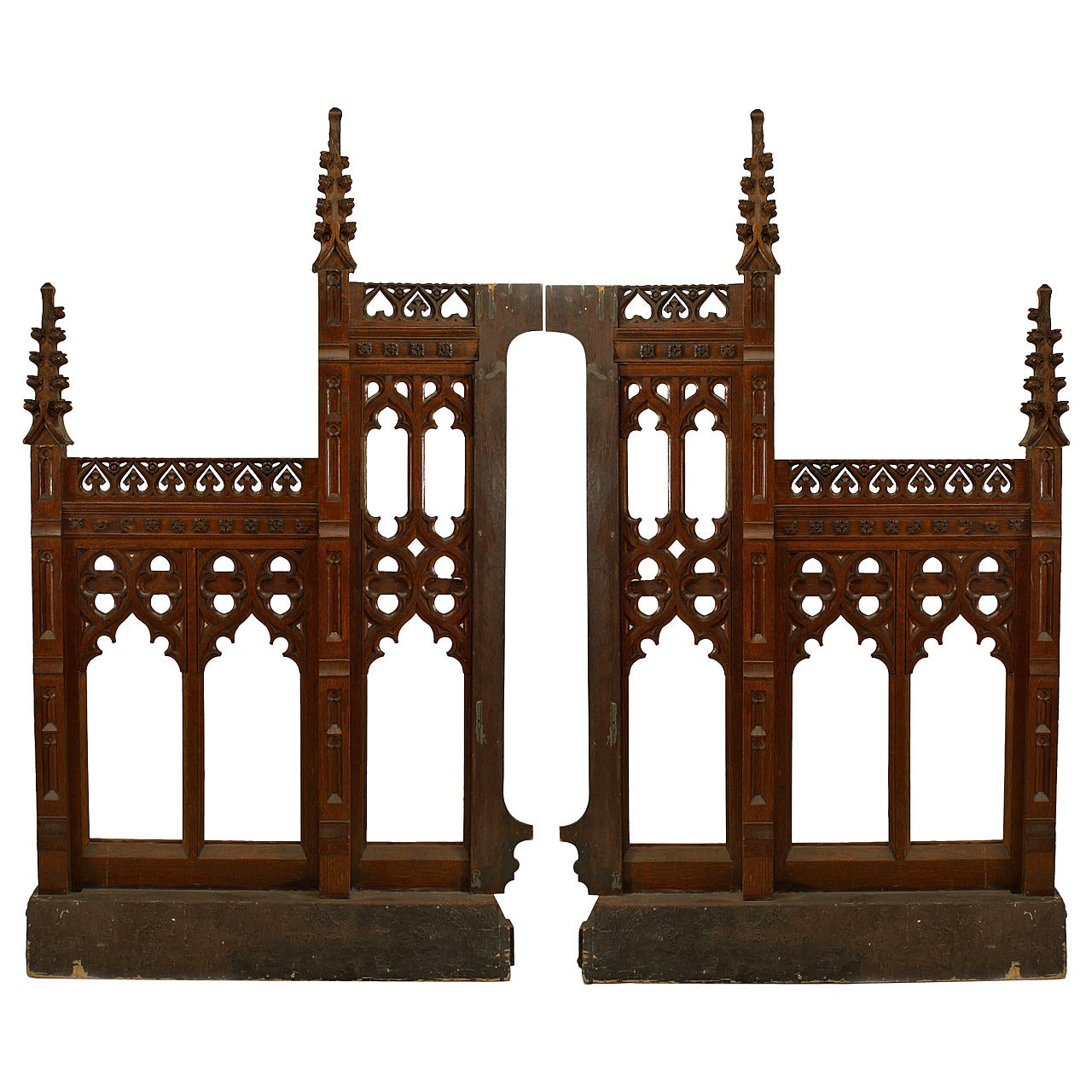 Pair of English Gothic Revival Oak Railings