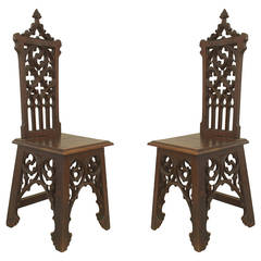 Pair of English Gothic Style Side Chairs