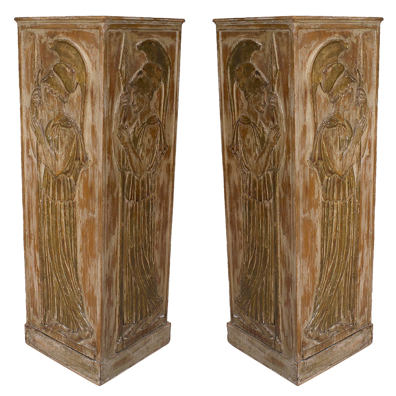 Pair of Italian Stripped Pine and Gilt Pedestals For Sale