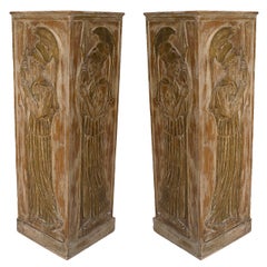 Pair of Italian Stripped Pine and Gilt Pedestals