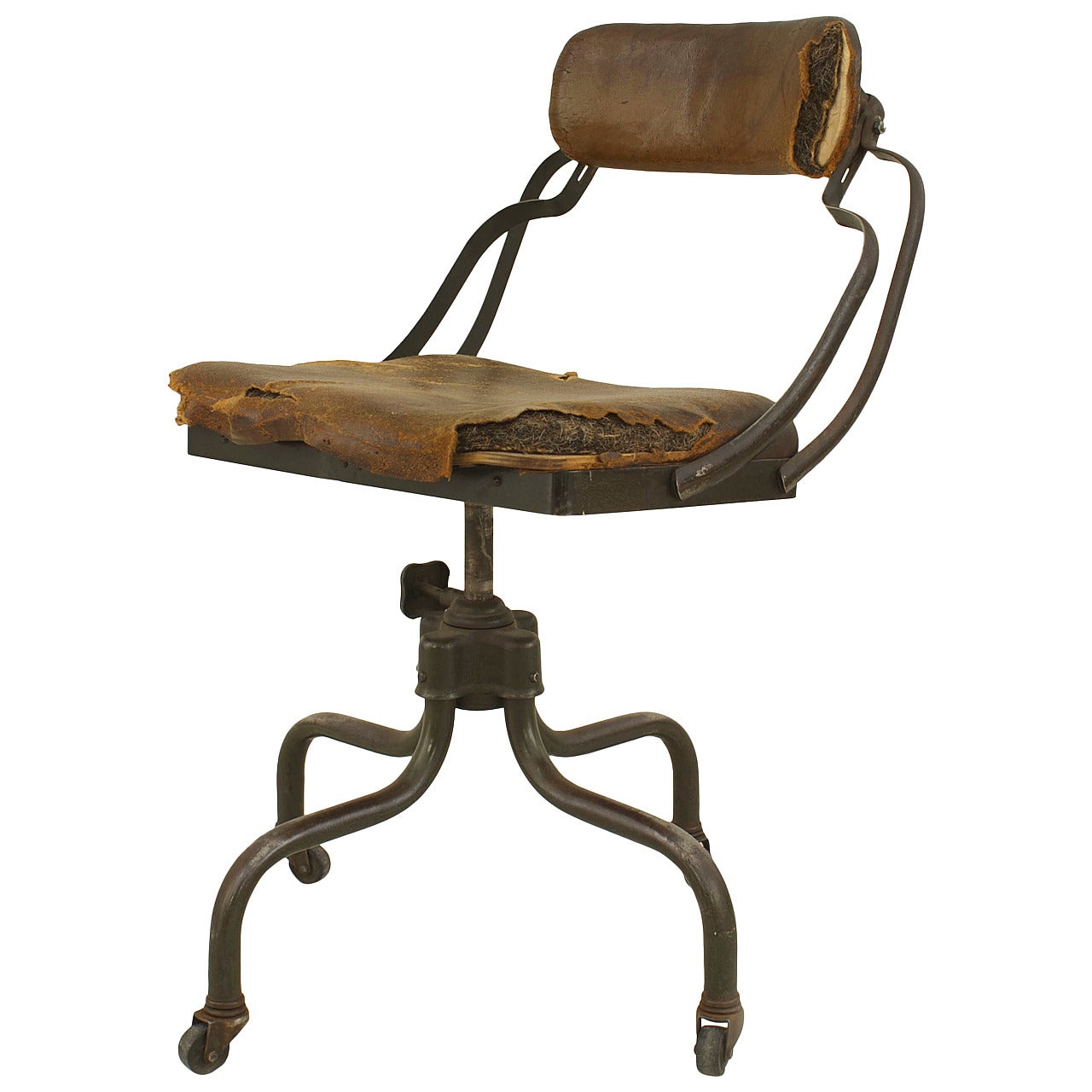 Chaise pivotante américaine en métal et cuir marron