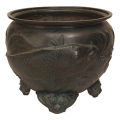 Antique Japanese Bronze Patinated Footed Pot