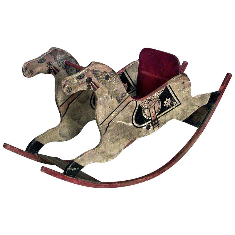 Primitive Small Rocking Horse Antique Primitive Rocking Horse on Wooden Trestle Base, Large at ...
