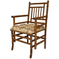 19th Century French Upholstered Bamboo Armchair 3