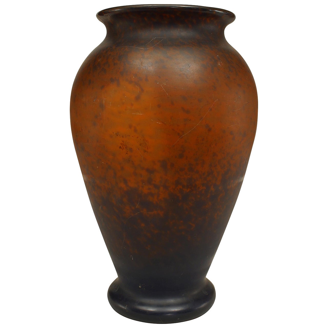 French Art Nouveau Brown Speckled Glass Vase For Sale